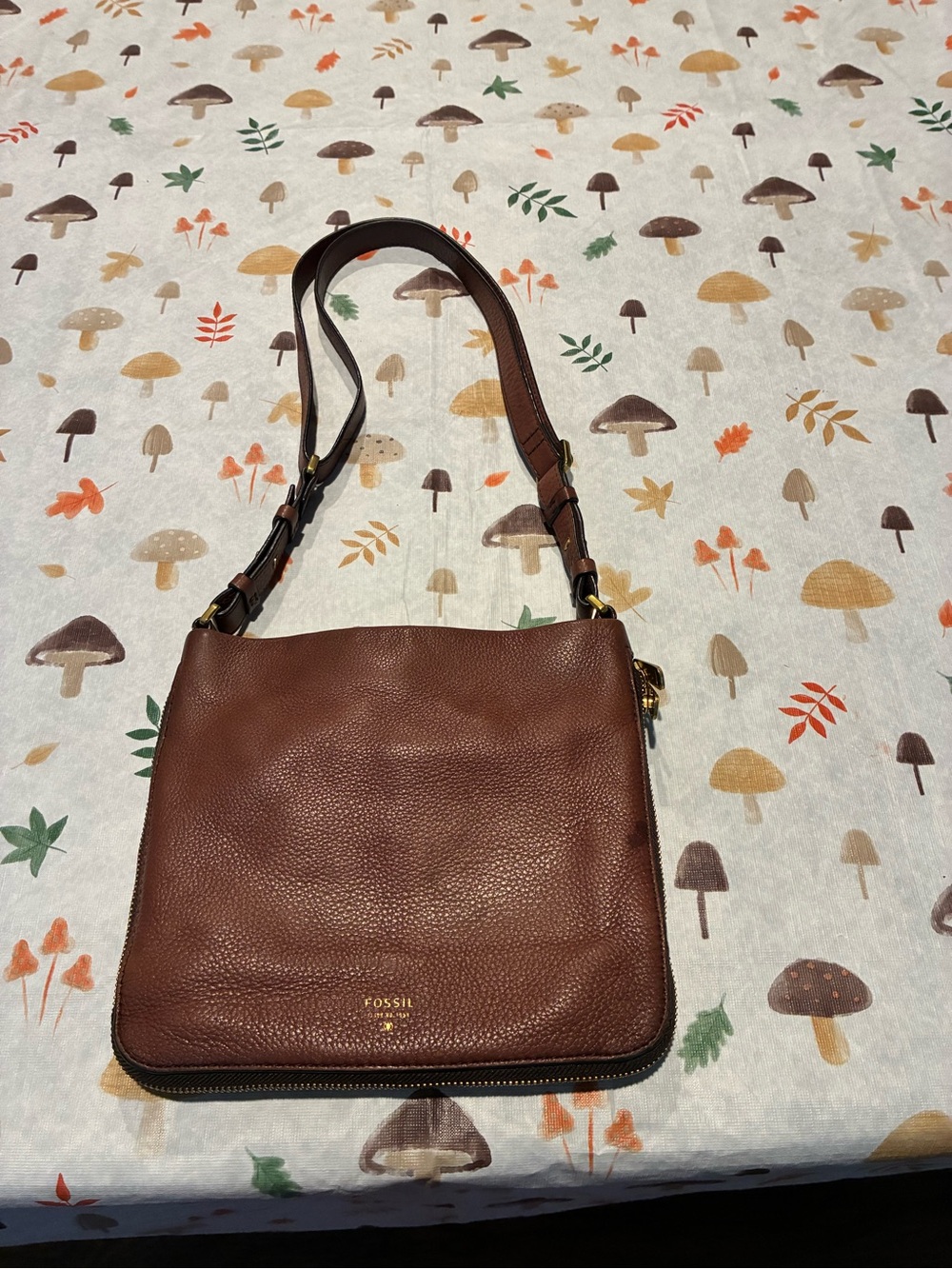 Fossil Dark Brown Pebbled Leather Crossbody Bag